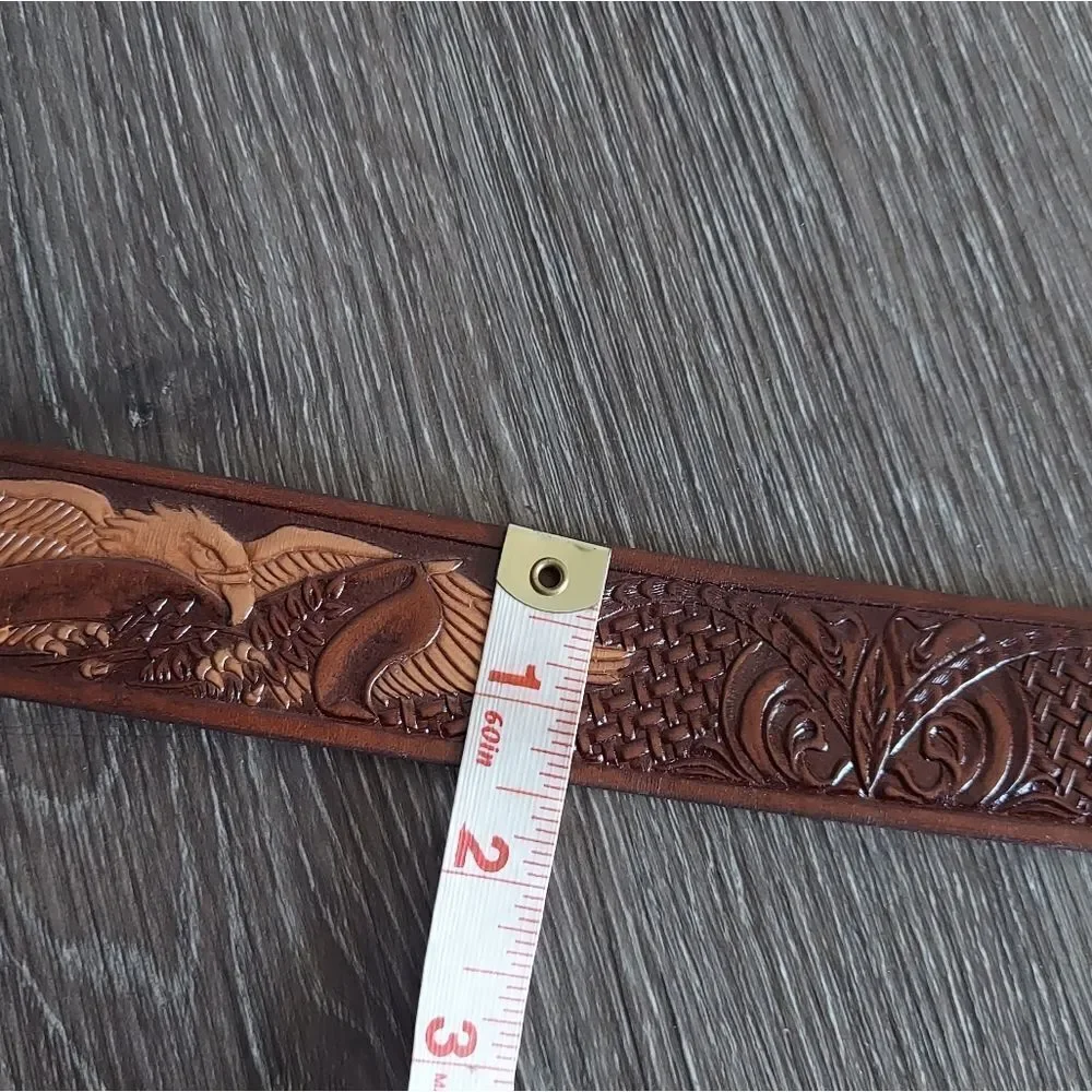 Brown Leather Eagle Tooled Belt 46